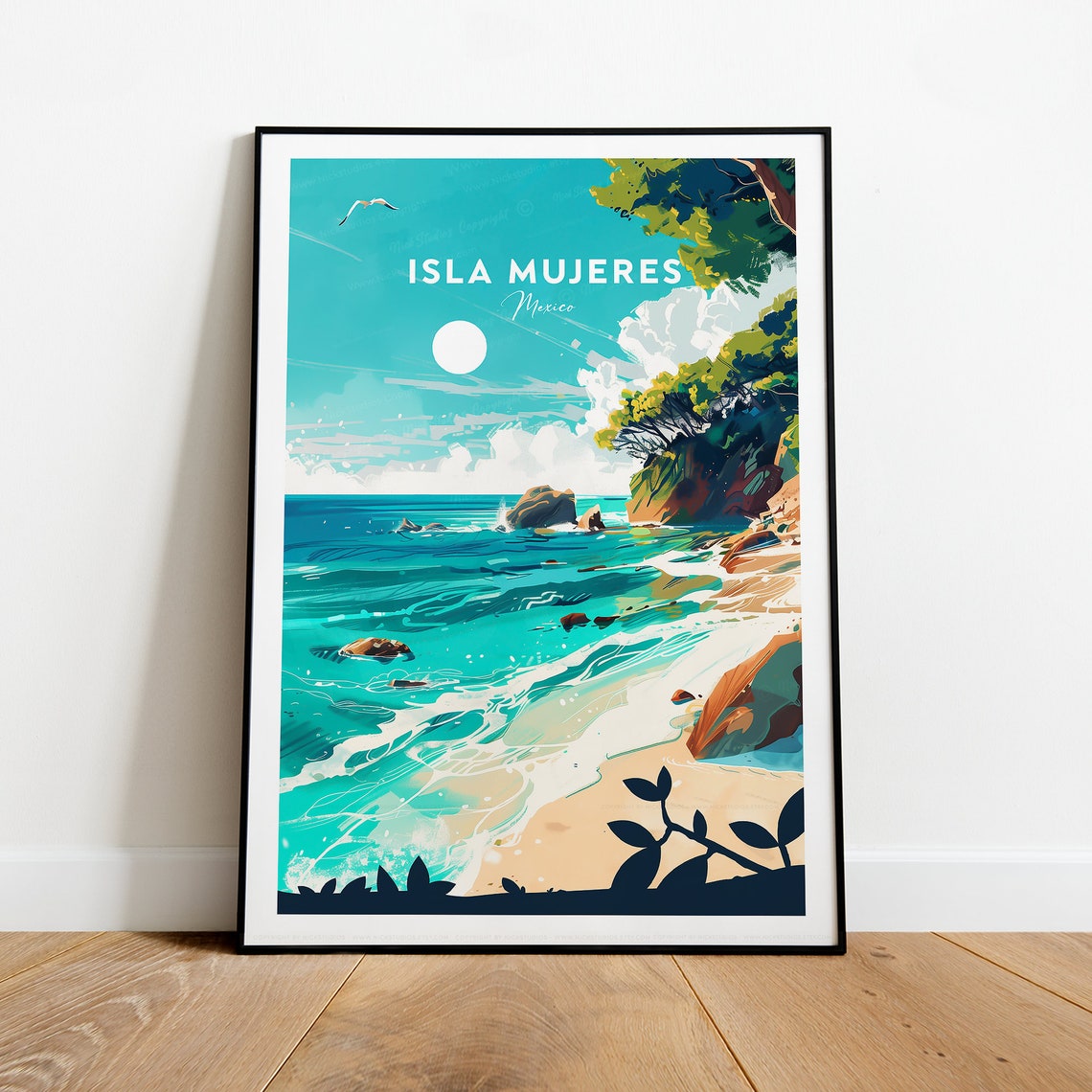 Isla Mujeres Mexico Turquoise Bay Rugged Cliffside Beach Poster - Image 2