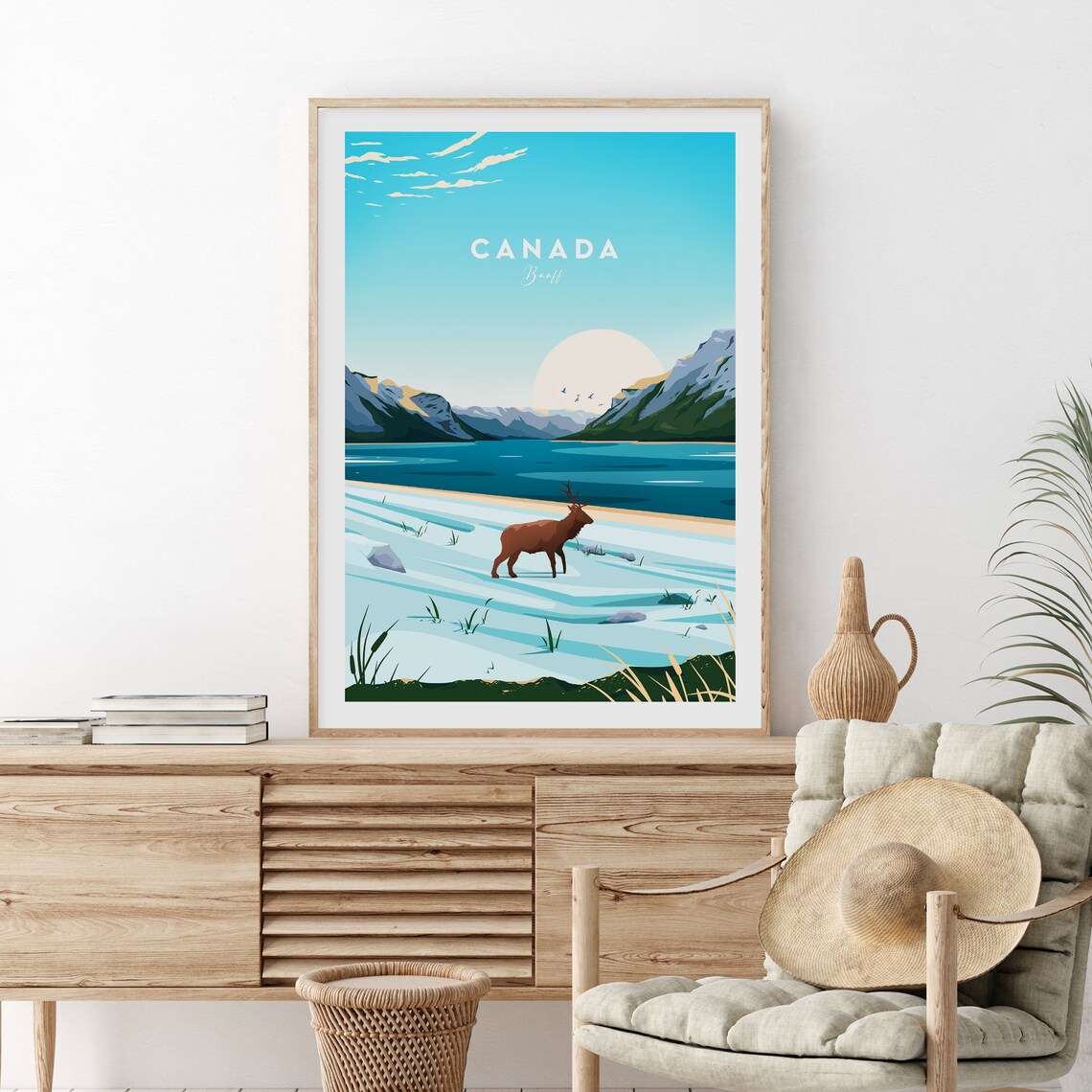 Canada Banff National Park Elk Mountain Lake Scenic Travel Poster