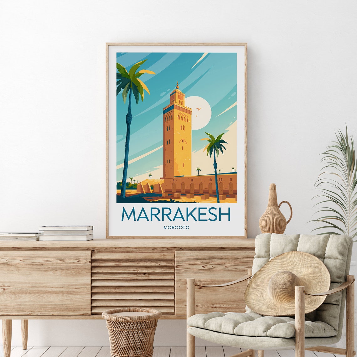 Marrakesh Morocco Koutoubia Mosque Tall Palm Trees Travel Poster