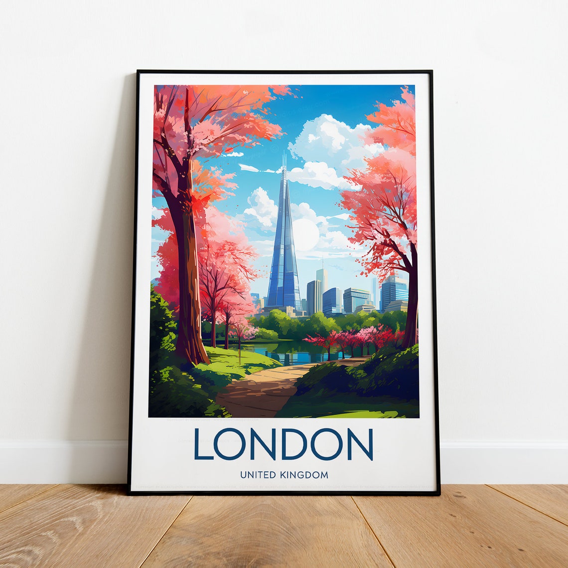 London Shard Blossom Park Spring United Kingdom Travel Poster - Image 2
