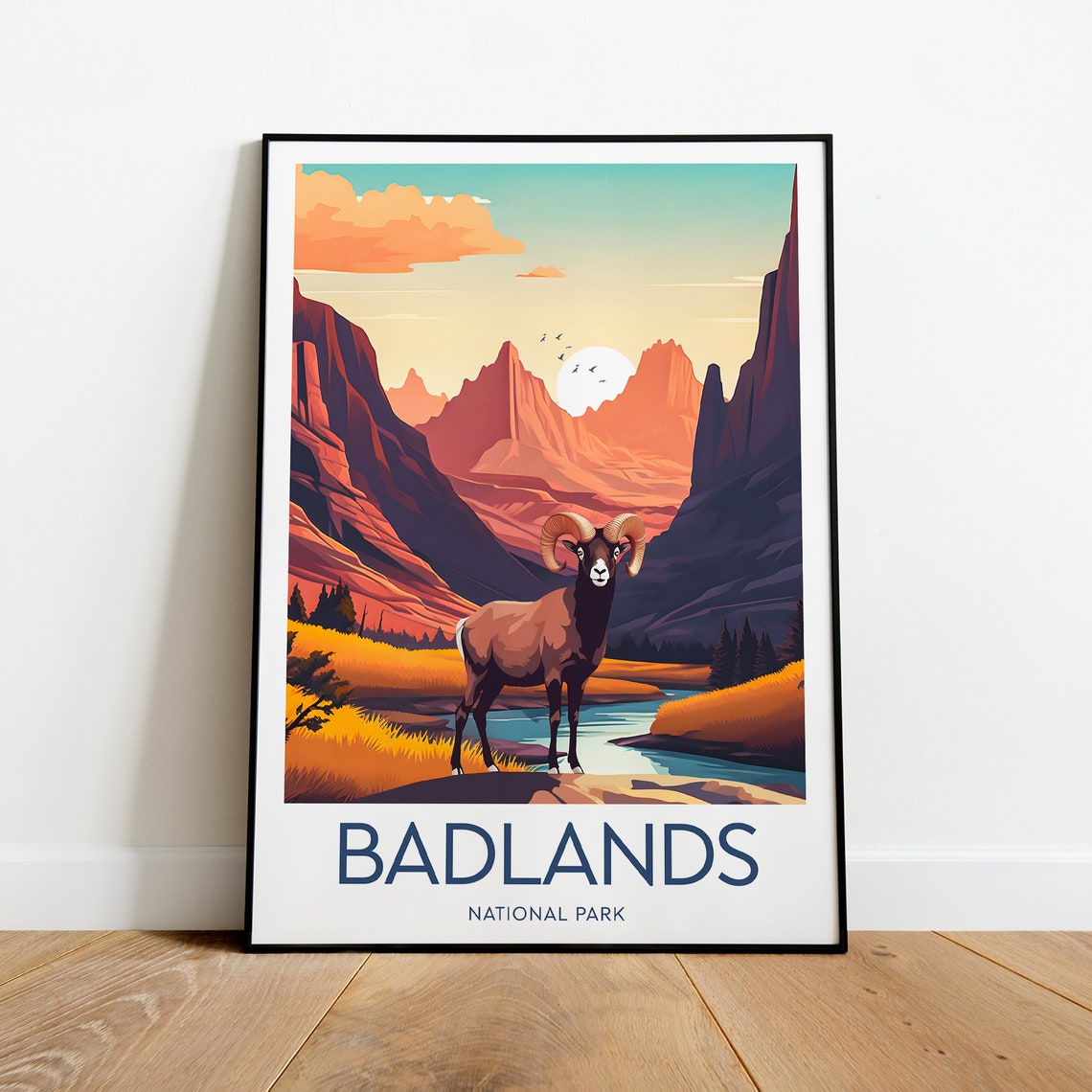 Badlands National Park Bighorn Sheep River Canyon Art Travel Poster - Image 2