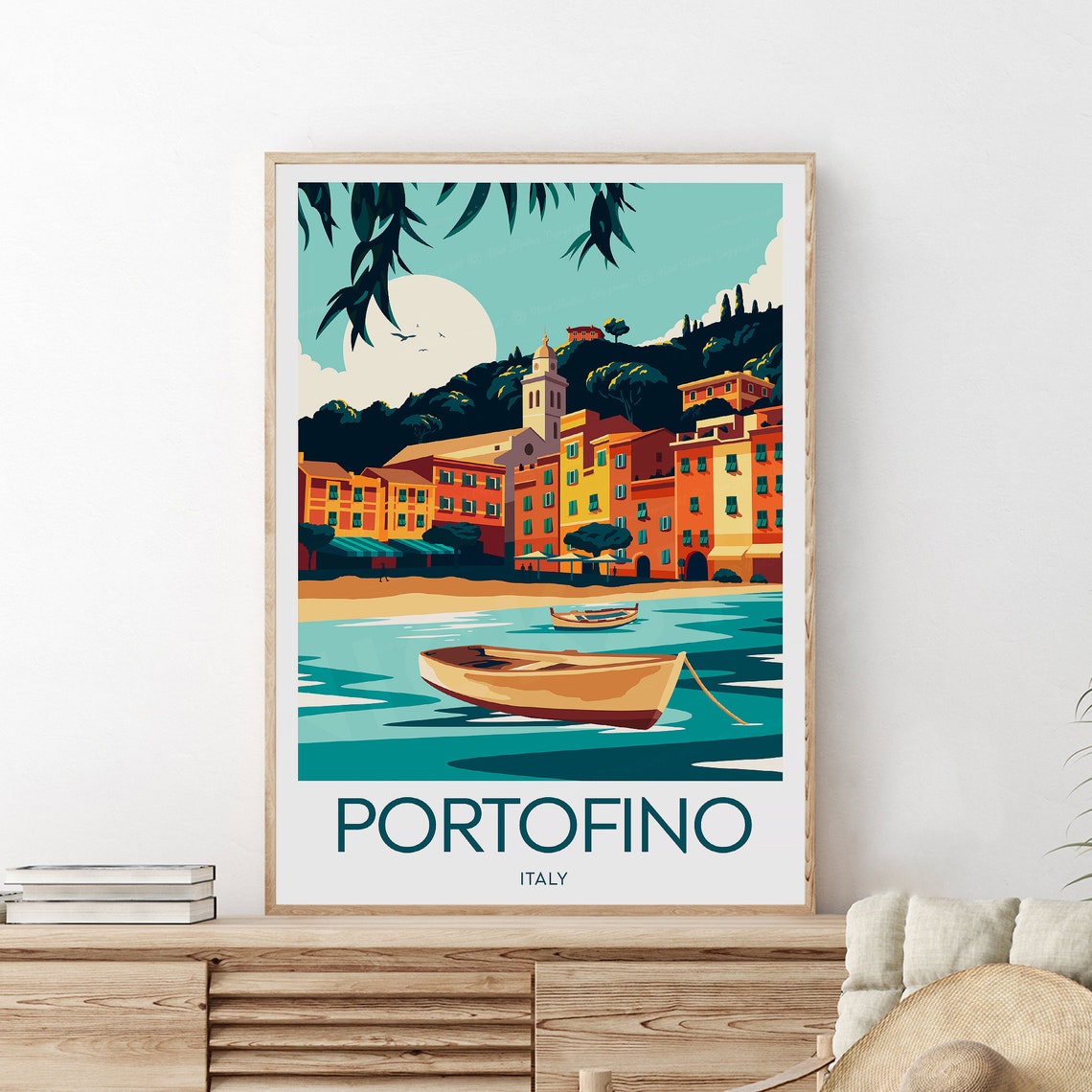 Portofino Italy Harbor Pastel Waterfront Boats Classic Poster - Image 2
