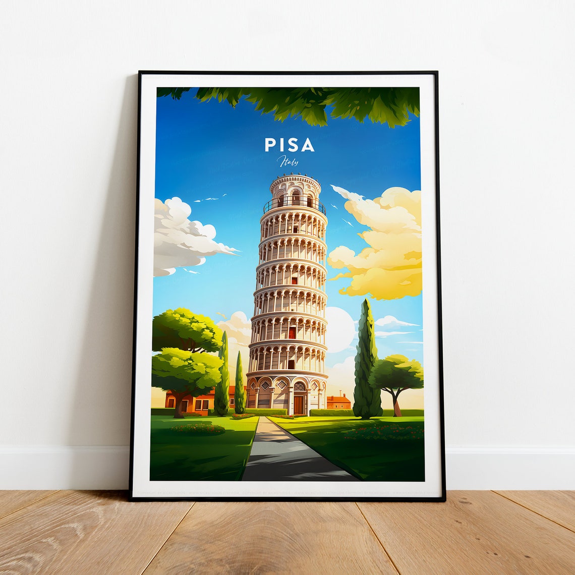 Pisa Leaning Tower Italy Sunny Day Vintage Scenic Travel Poster - Image 2