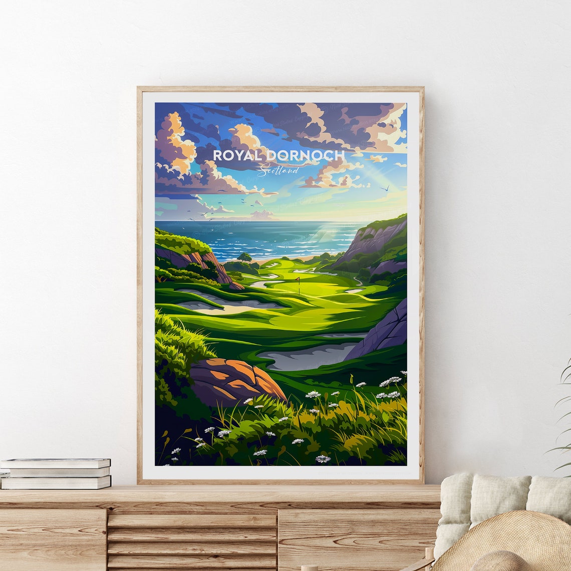 Royal Dornoch Golf Course Poster with Scottish Coastal Links View