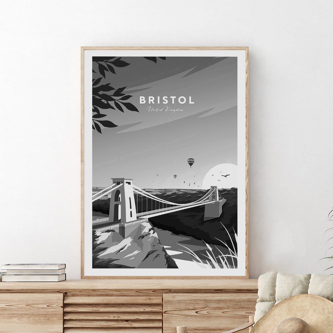 Bristol United Kingdom Clifton Bridge Balloons Mono Travel Poster