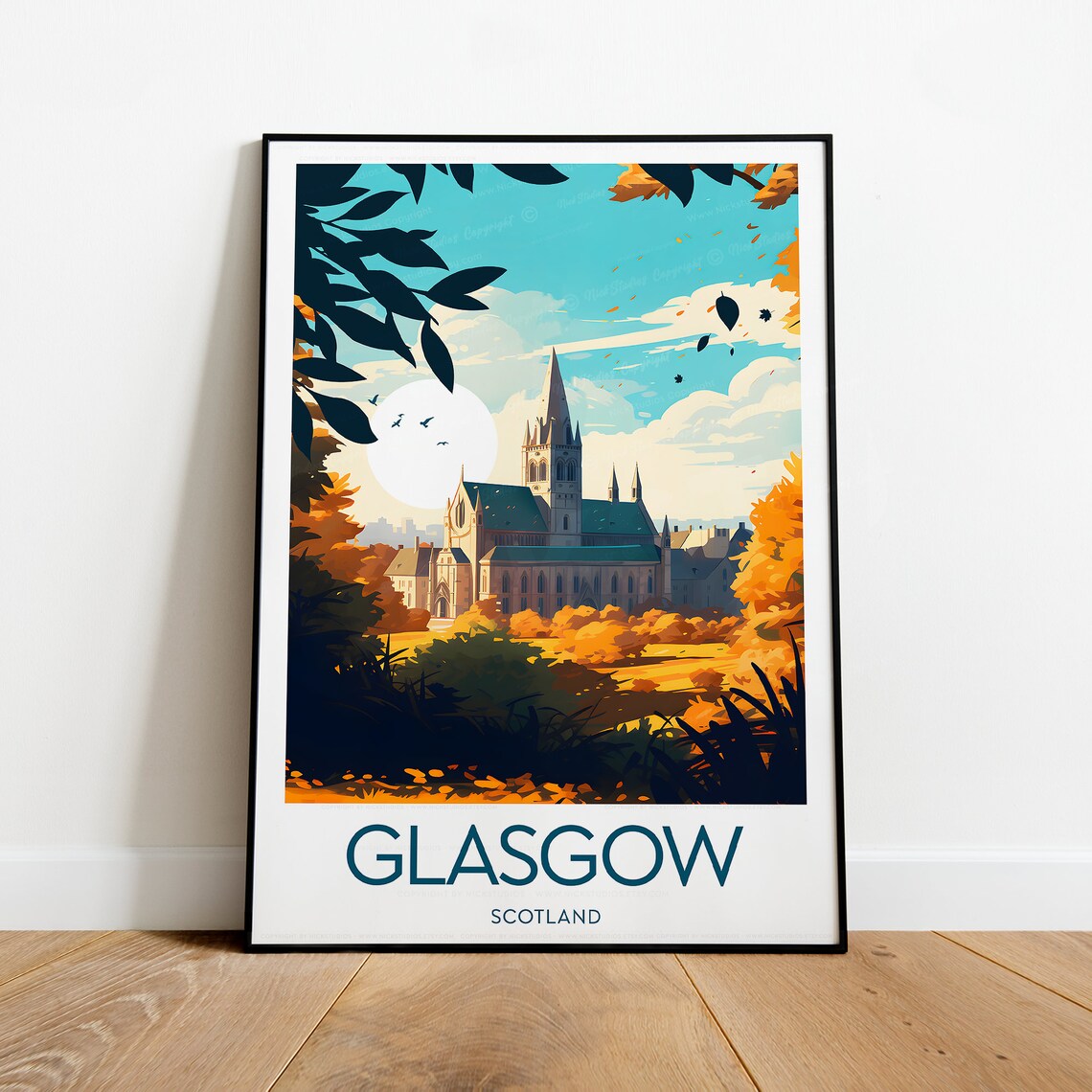 Glasgow Cathedral Golden Autumn Sunset Scotland Travel Poster - Image 2