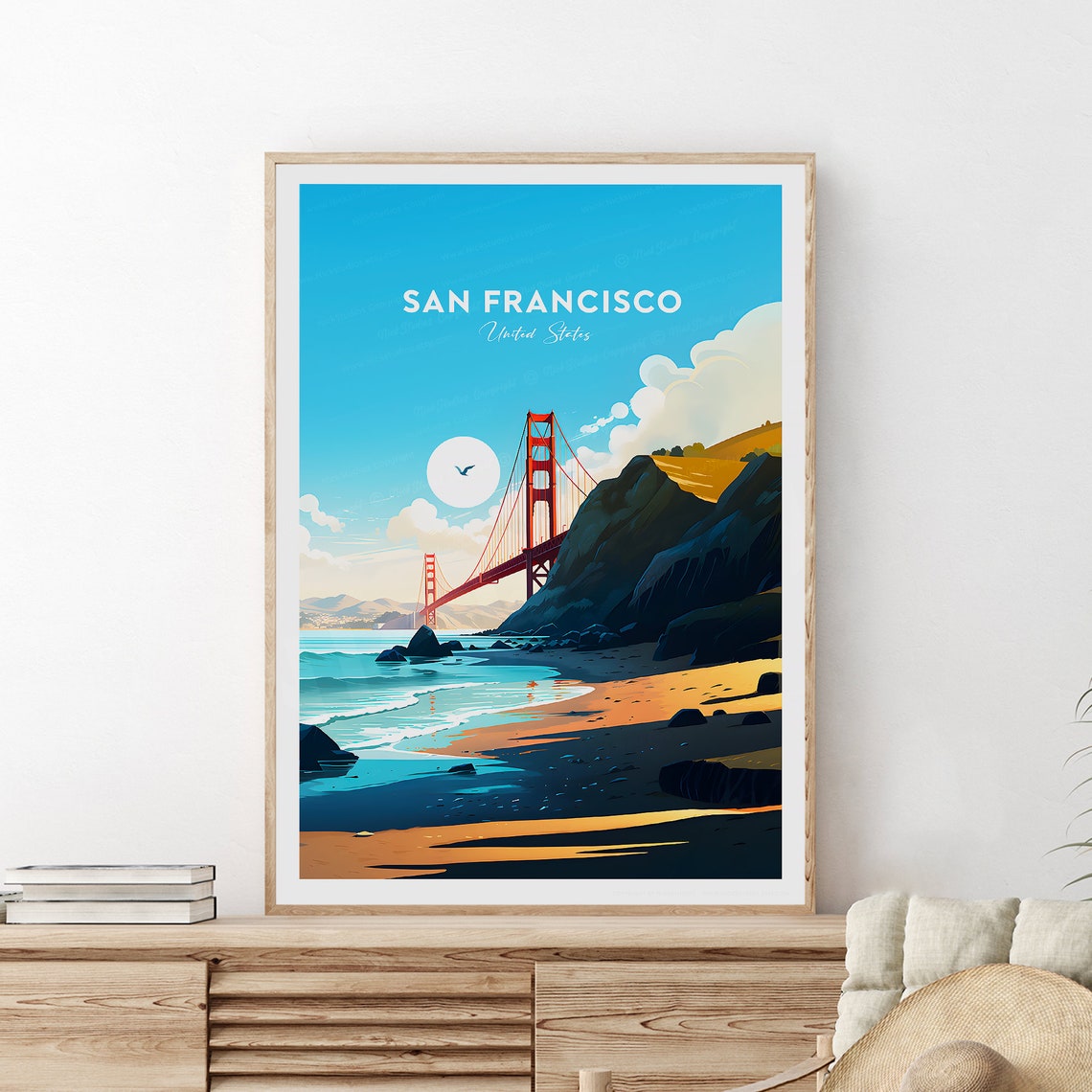San Francisco Golden Gate Bridge Beach View Travel Poster California