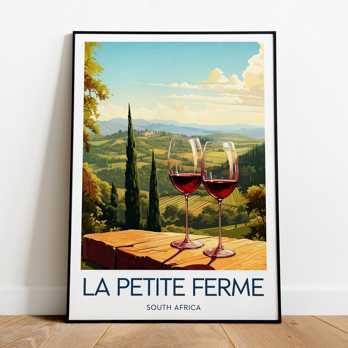 La Petite Ferme Red Wine Glasses in Franschhoek Valley Poster - Image 2