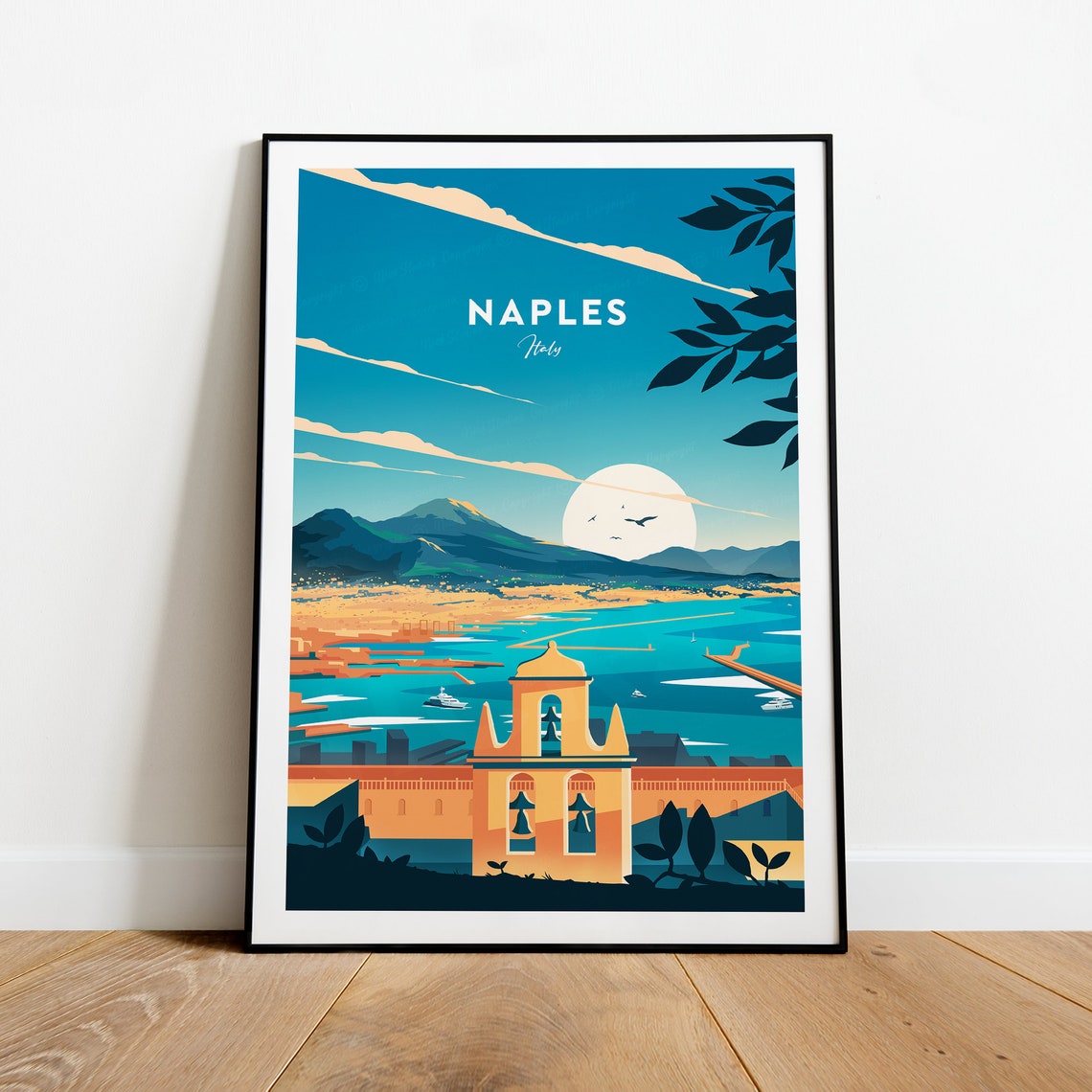 Naples Italy Bay Vesuvius Bright Day Cityscape Travel Poster - Image 2