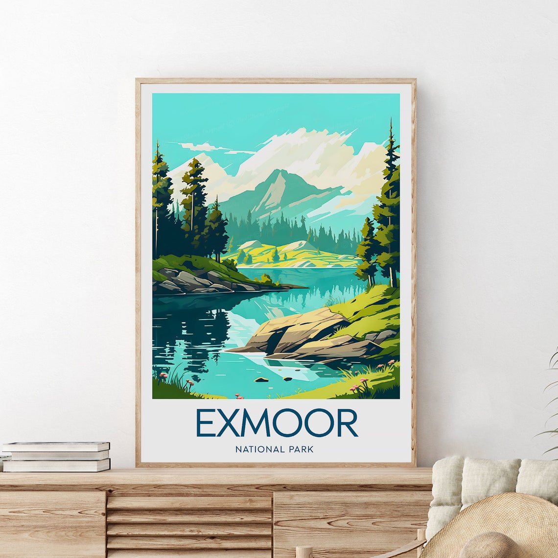 Exmoor National Park Turquoise Lake Mountain View Bold Text Poster - Image 2