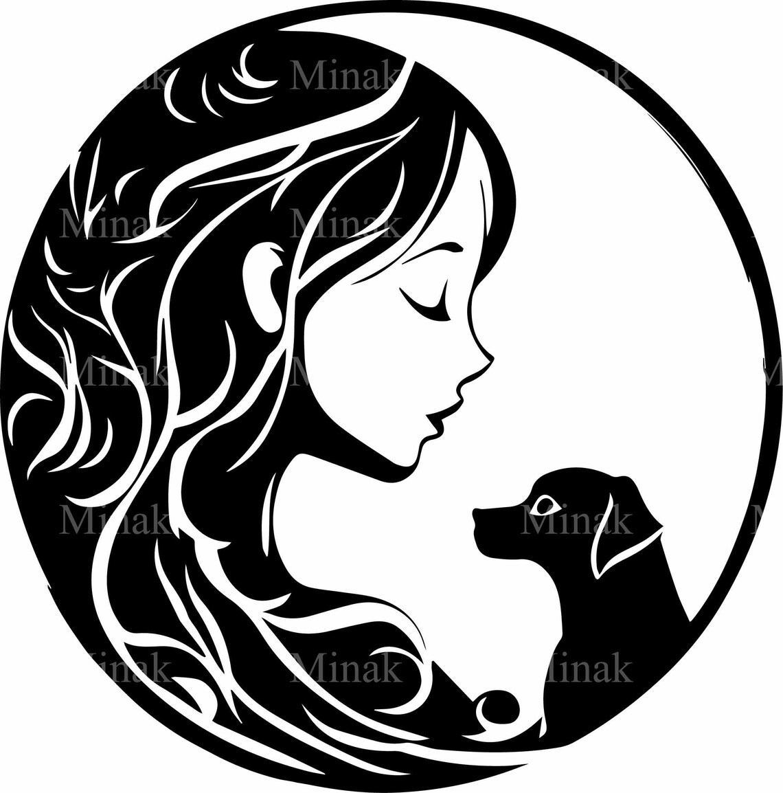 Girl And Dog Silhouette Floral Circle Pet Love Heartfelt Poster