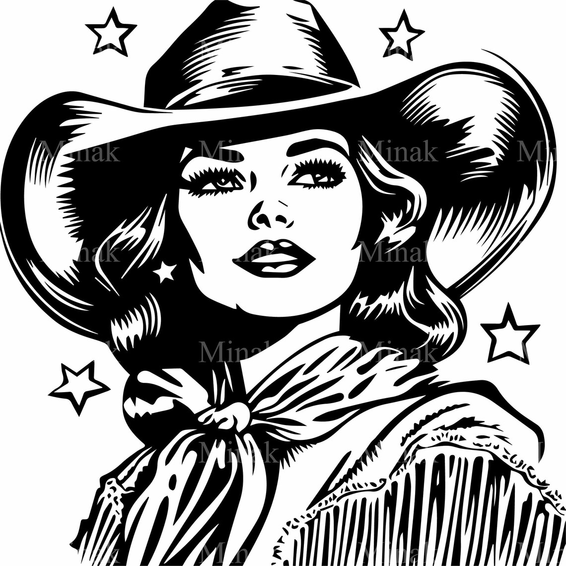 Retro Cowgirl Silhouette Cowboy Hat Star Western Style Poster - Image 4