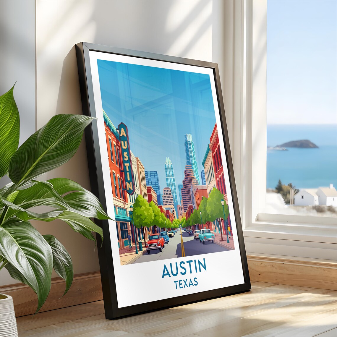 Austin Texas Congress Avenue Classic Vintage Cars Skyline Poster - Image 2