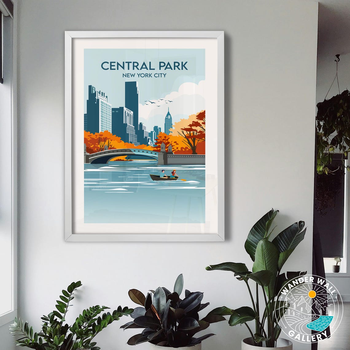 Central Park New York City Autumn Bow Bridge Rowboat Skyline Poster - Image 3