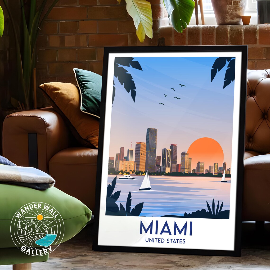 Miami Florida Sun Skyline Sailboats Bay Palms Ocean View Travel Poster - Image 6