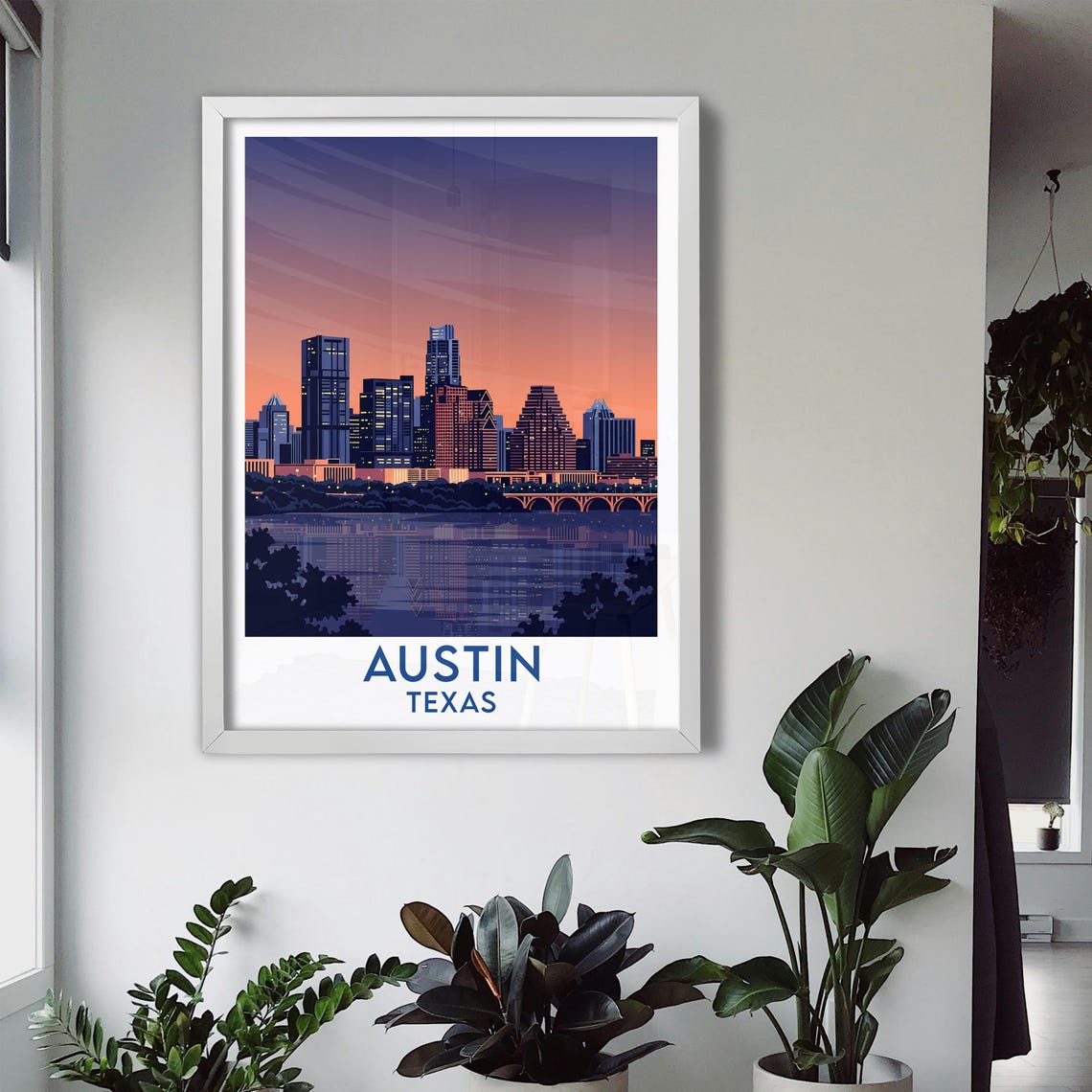 Austin Texas Sunset Skyline River Reflection Twilight Dusk Poster - Image 3