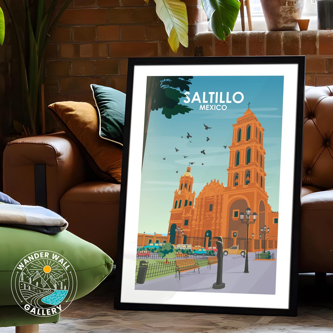 Saltillo Mexico Santiago Cathedral Plaza Colonial Retro Travel Poster - Image 6