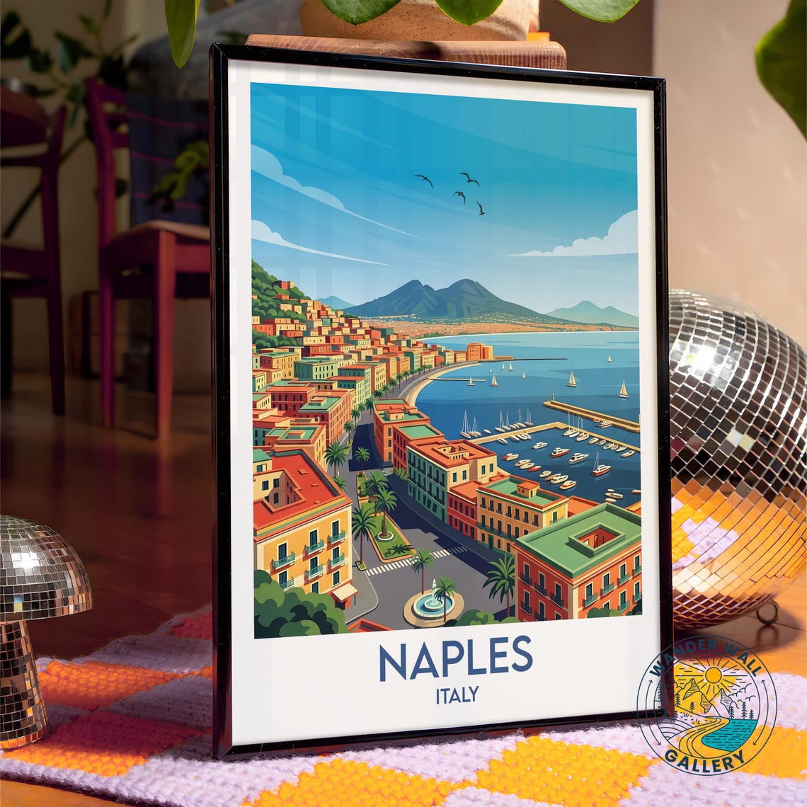 Naples Italy Vintage Travel Poster with Mount Vesuvius Bay View - Image 4