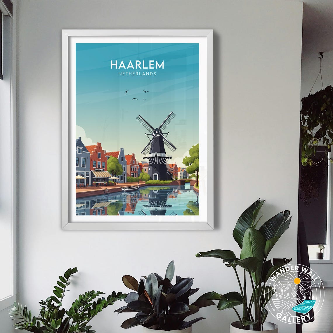 Haarlem Netherlands Windmill Canal Reflection Vintage Travel Poster - Image 3