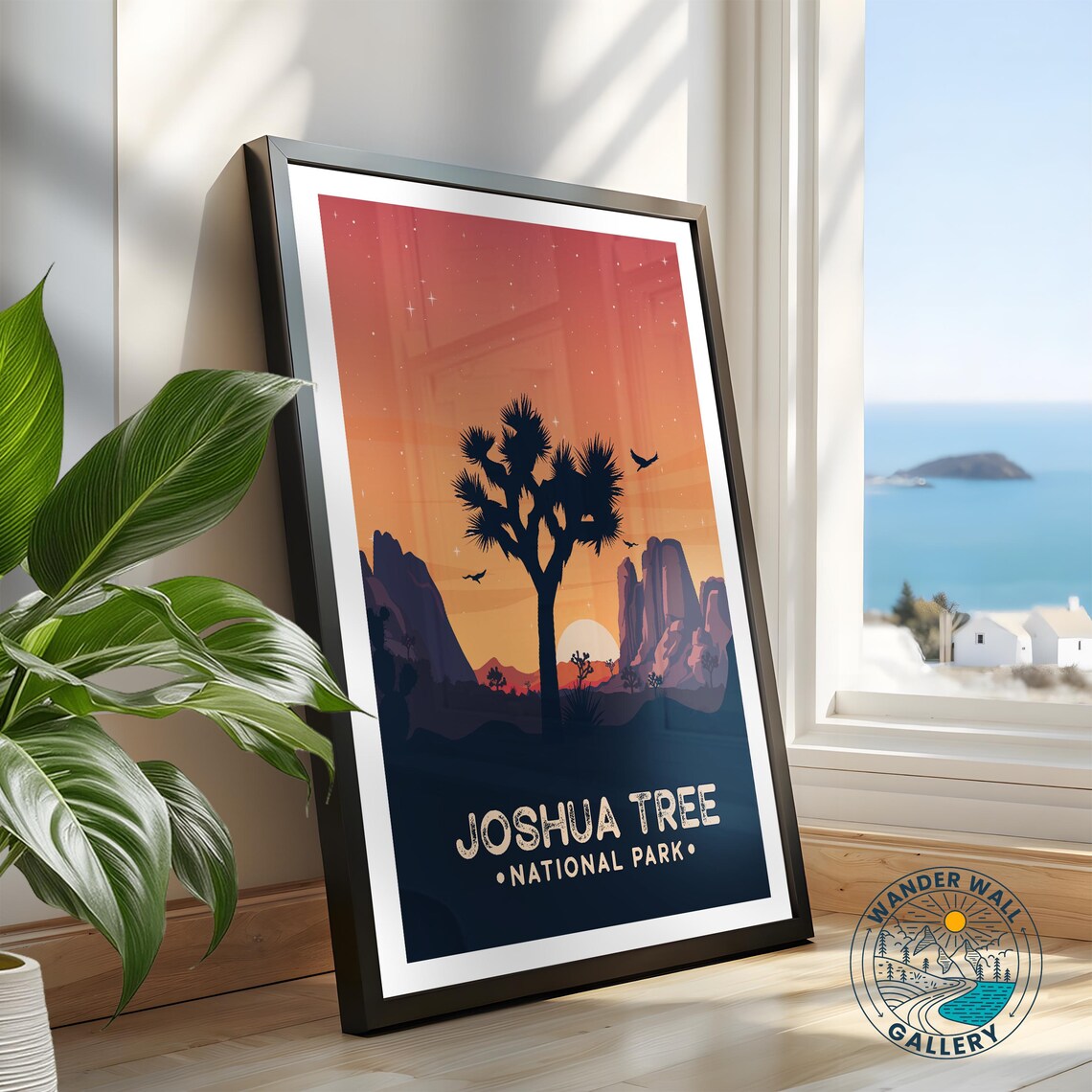Joshua Tree Sunset Desert Silhouette Stars Retro California Travel Poster - Image 2
