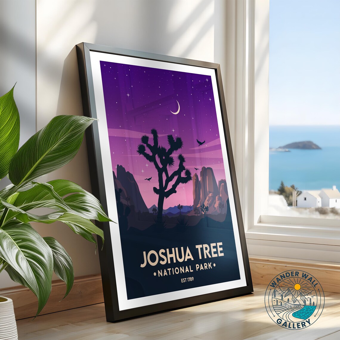 Joshua Tree National Park Starry Night Moon Desert Vintage Travel Poster - Image 2