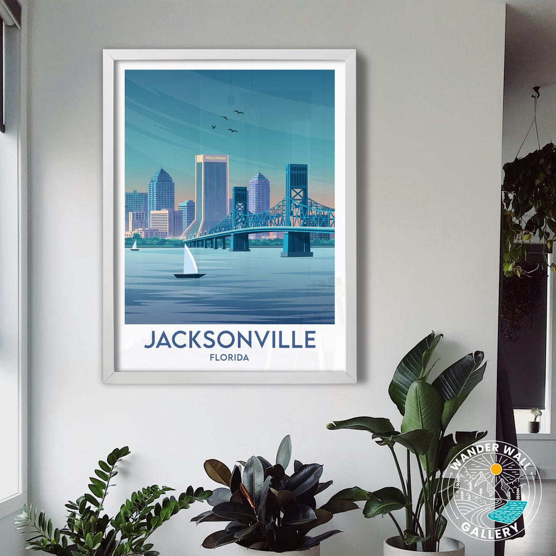 Jacksonville Florida Skyline and Main Street Bridge Travel Poster - Image 3