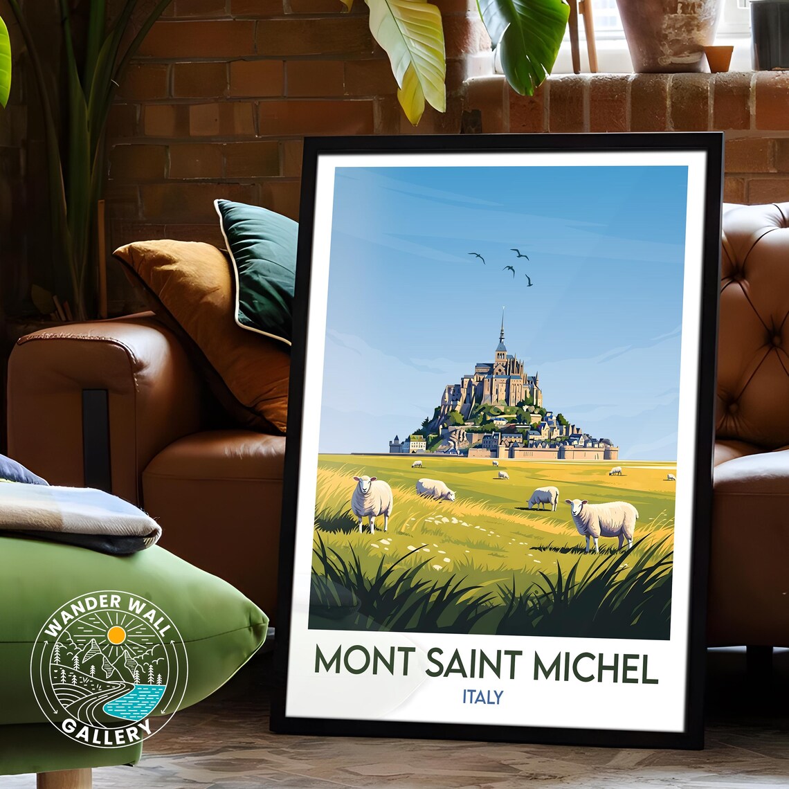 Mont Saint Michel Island Abbey Meadow Captioned Italy Travel Poster - Image 6
