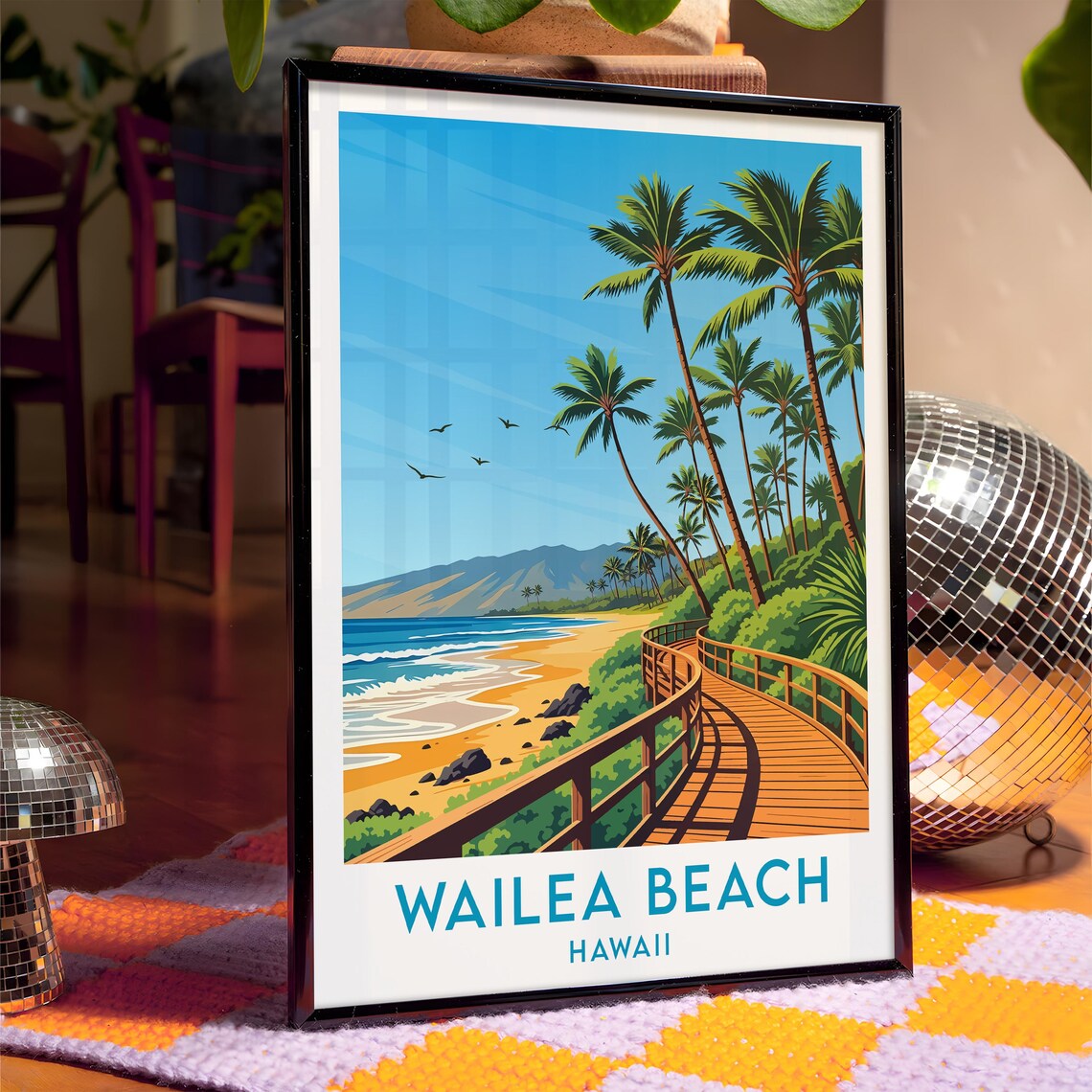 Wailea Beach Hawaii Boardwalk Palm Grove Golden Sand Shoreline Poster - Image 4