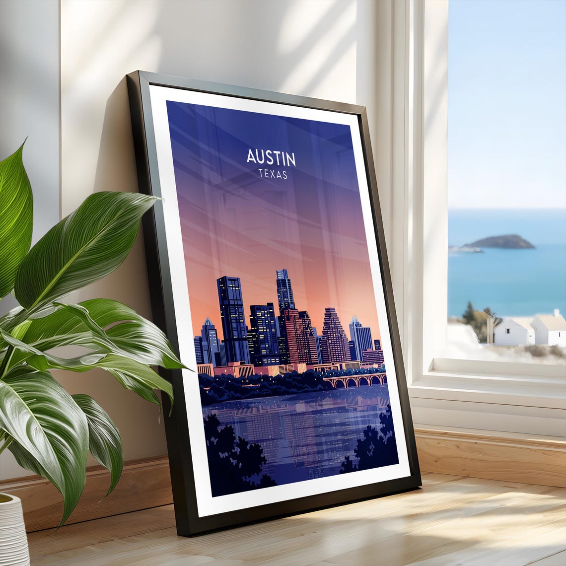 Austin Texas Sparkling City Lights Skyline Bridge Evening Poster - Image 2