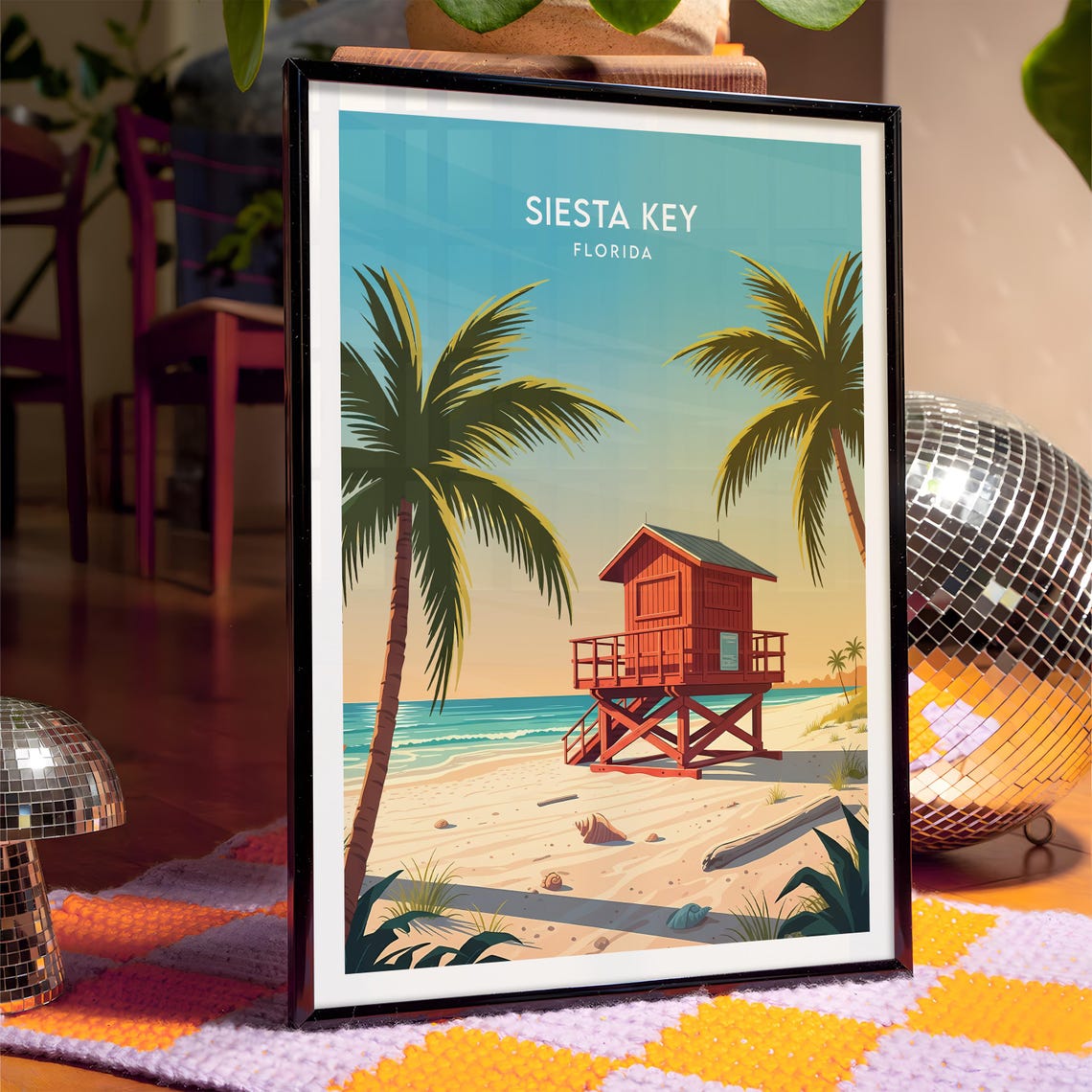 Siesta Key Florida Red Lifeguard Tower Golden Sunset Beach Poster - Image 4
