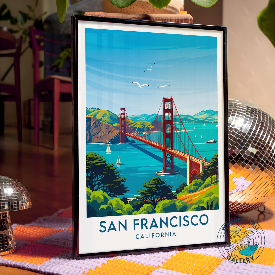 San Francisco Golden Gate Bridge Bay Sunset Retro Travel Poster - Image 4