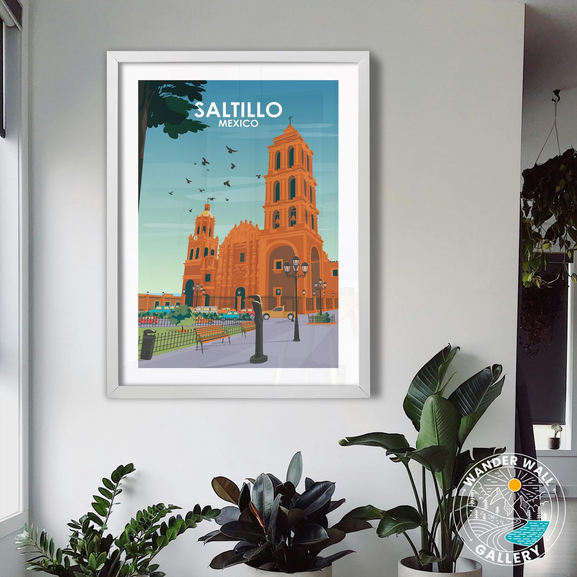 Saltillo Mexico Santiago Cathedral Plaza Colonial Retro Travel Poster - Image 3
