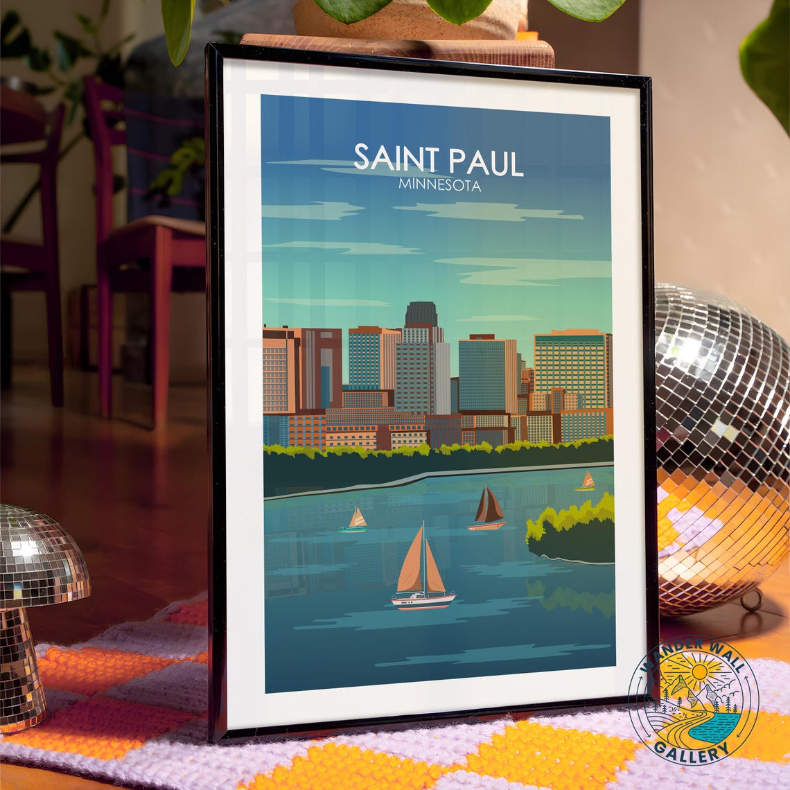 Saint Paul Minnesota Skyline River Sailing Sunset View Poster - Image 4