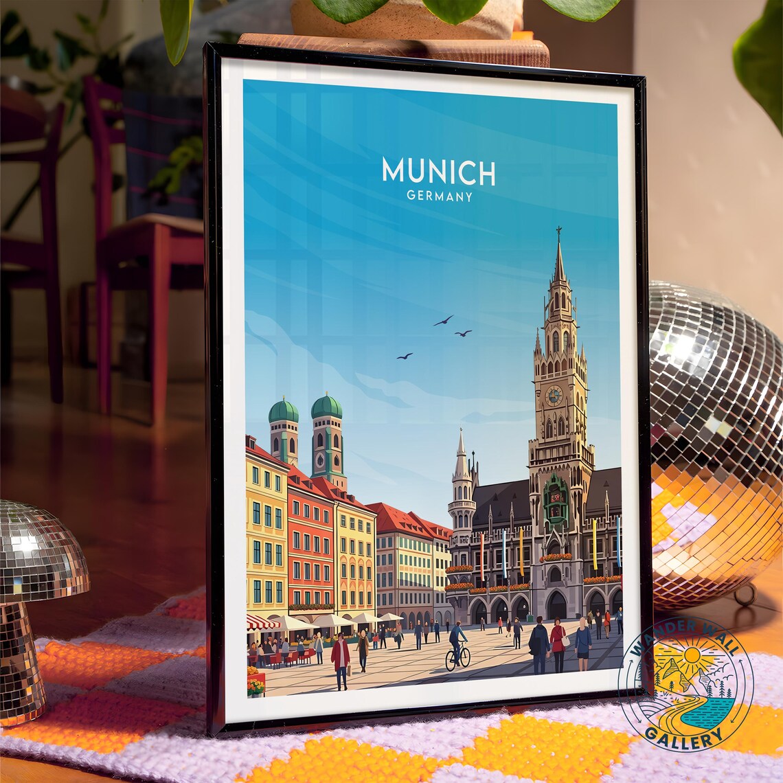 Munich Germany Marienplatz New Town Hall Retro Travel Poster - Image 4
