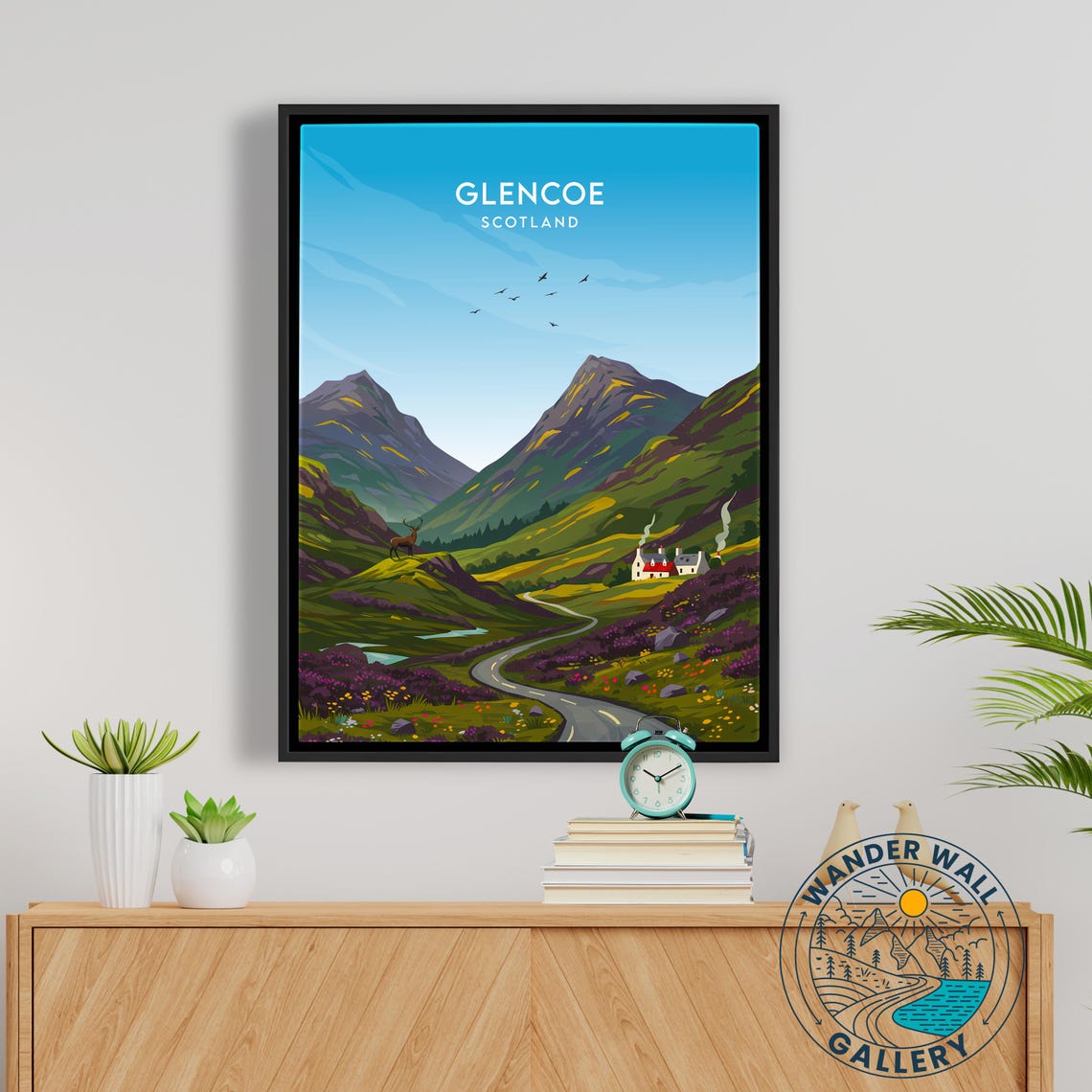 Glencoe Scotland Highland Valley Stag Cottage Mountain Travel Poster - Image 5
