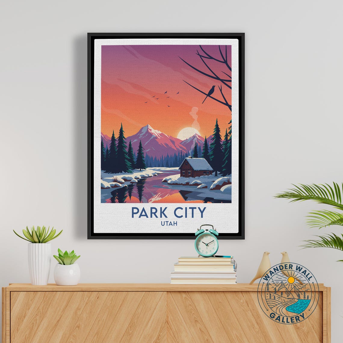 Park City Utah Snowy Mountain Cabin Sunset River Winter Poster - Image 5