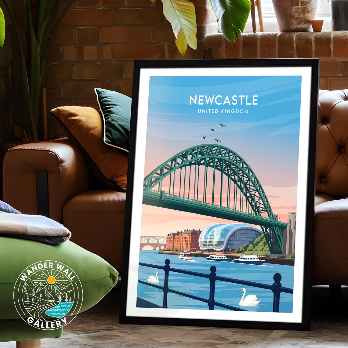 Newcastle United Kingdom Tyne Bridge Sunset Vintage Travel Poster - Image 6