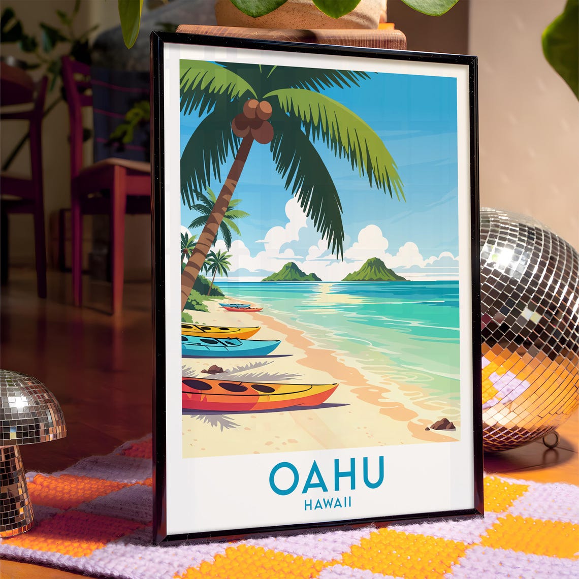 Oahu Hawaii Kayaks Tropical Beach Twin Mokulua Islands Poster - Image 4