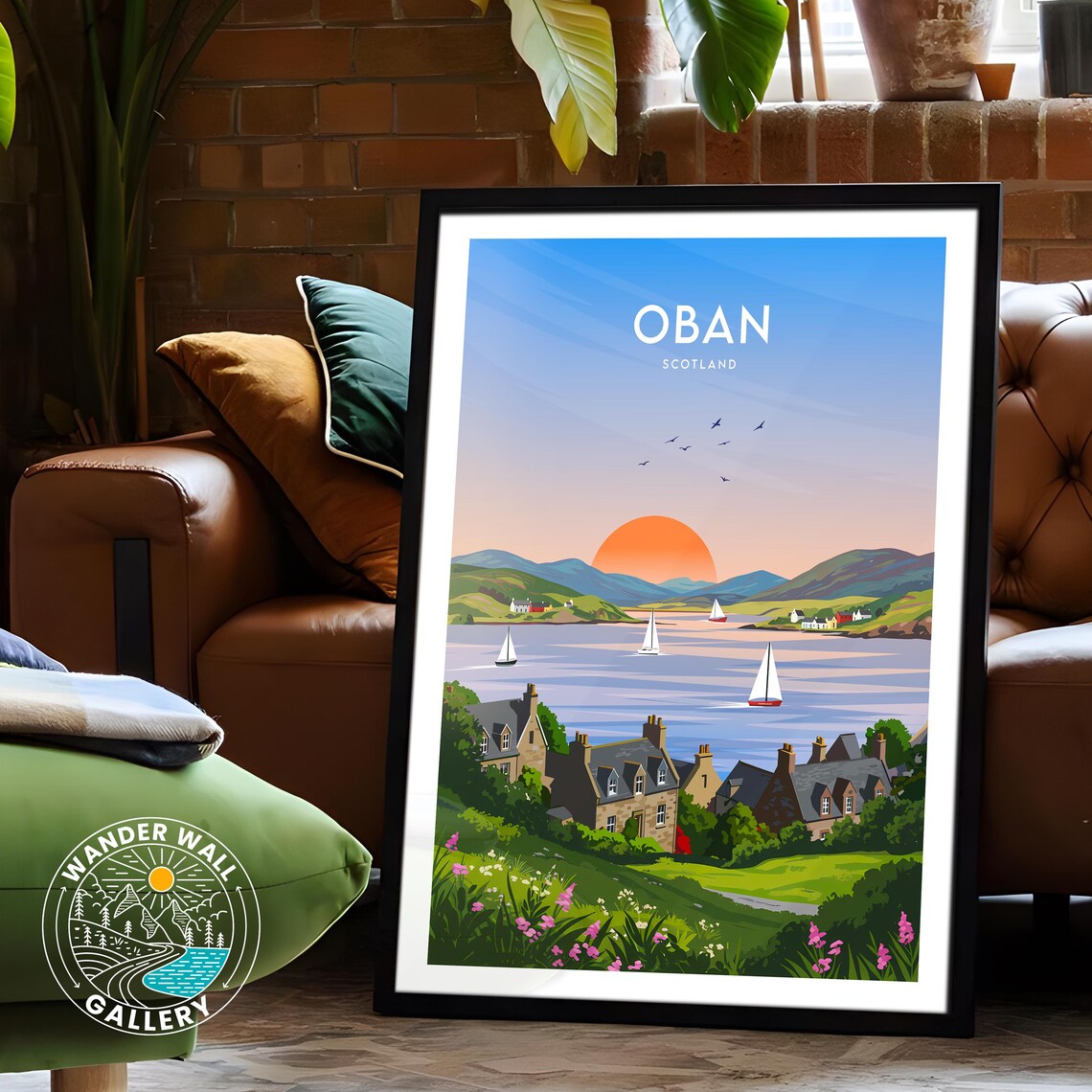 Oban Scotland Bay Sunset Sailboats Stone Cottages Coast Travel Poster - Image 6