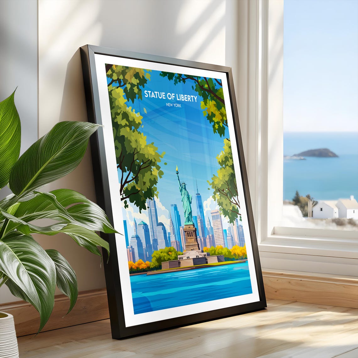 Statue of Liberty New York Skyline Torch Green Tree View Poster - Image 2