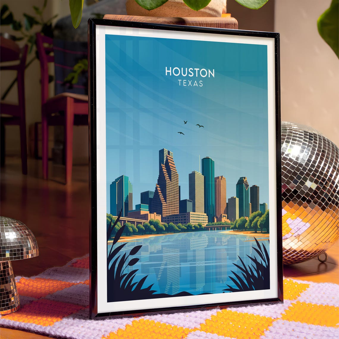 Houston Texas Downtown Towers Mirrored in Still Water Skyline Poster - Image 4