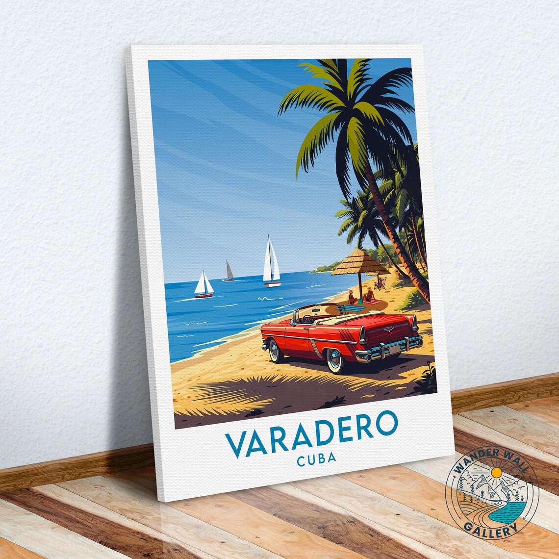Varadero Cuba Classic Vintage Convertible Beach Sailboats Poster - Image 6