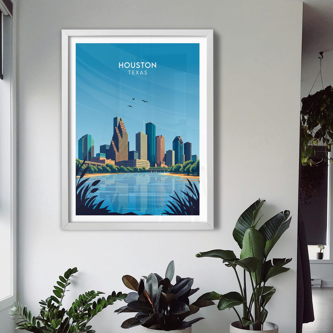 Houston Texas Downtown Towers Mirrored in Still Water Skyline Poster - Image 2