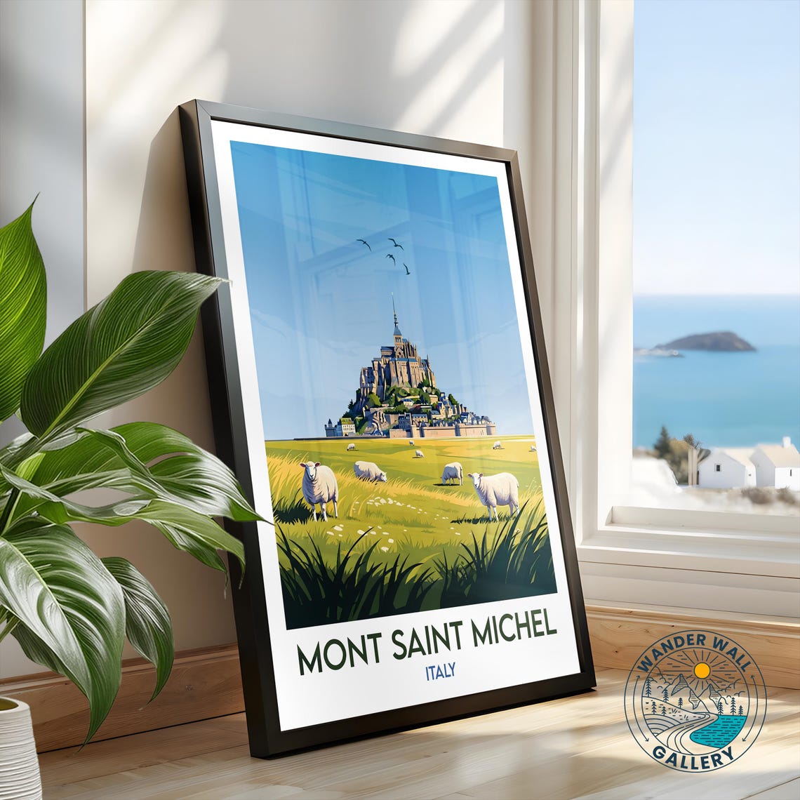 Mont Saint Michel Island Abbey Meadow Captioned Italy Travel Poster - Image 2