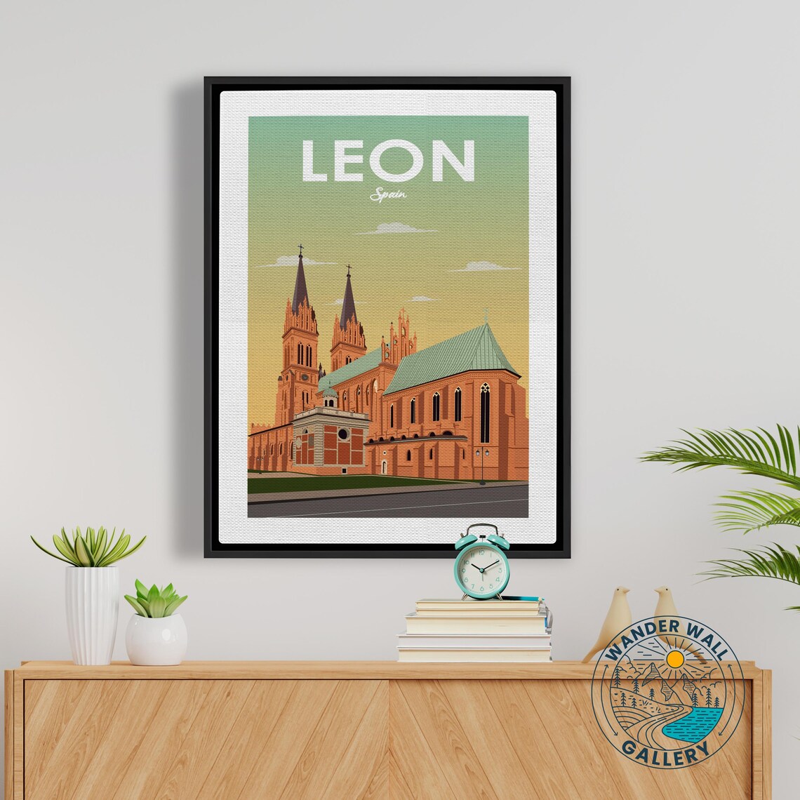 Leon Spain Cathedral Twin Spires Golden Sunrise Travel Poster - Image 5