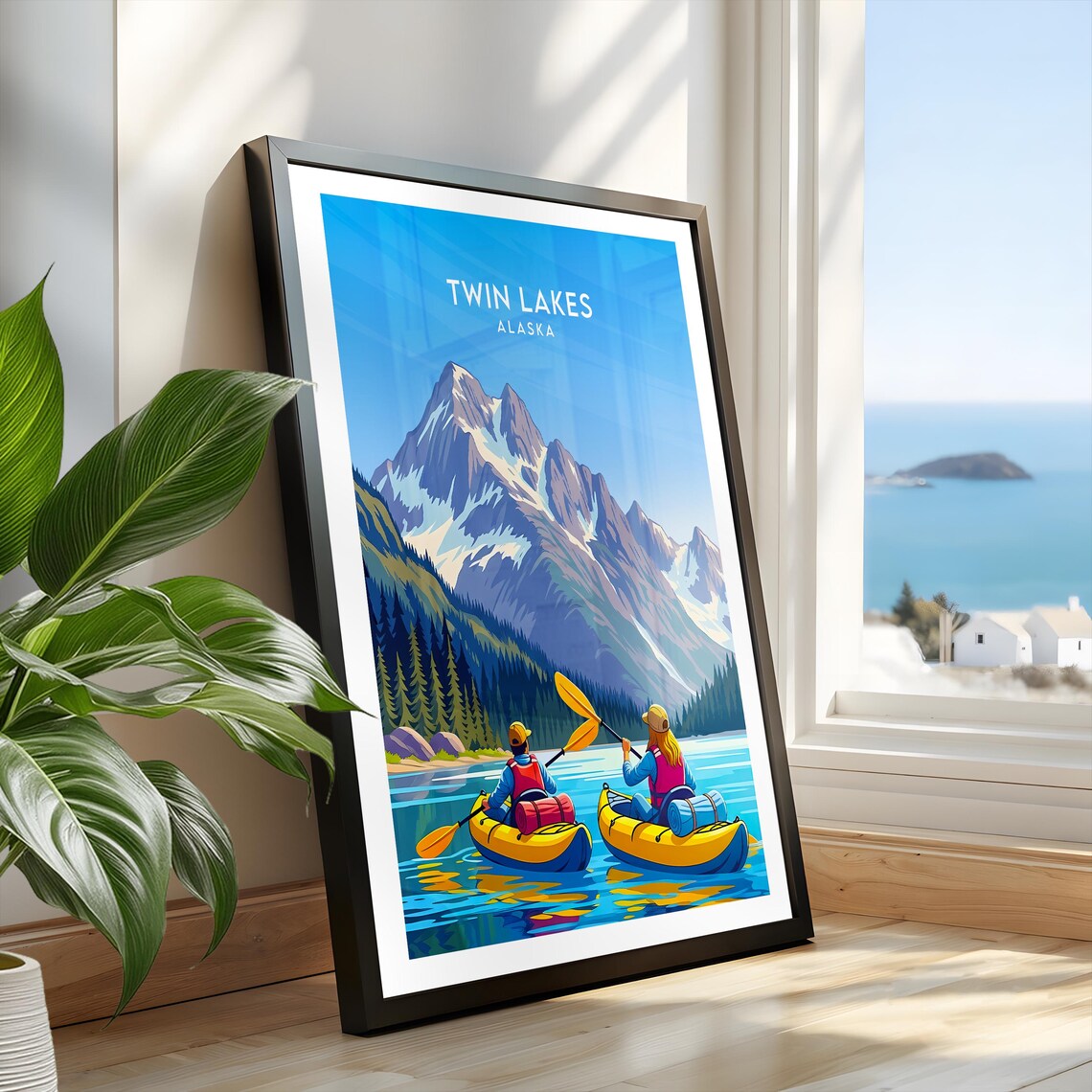 Twin Lakes Alaska Kayak Adventure Snowcapped Mountain Lake Poster - Image 2