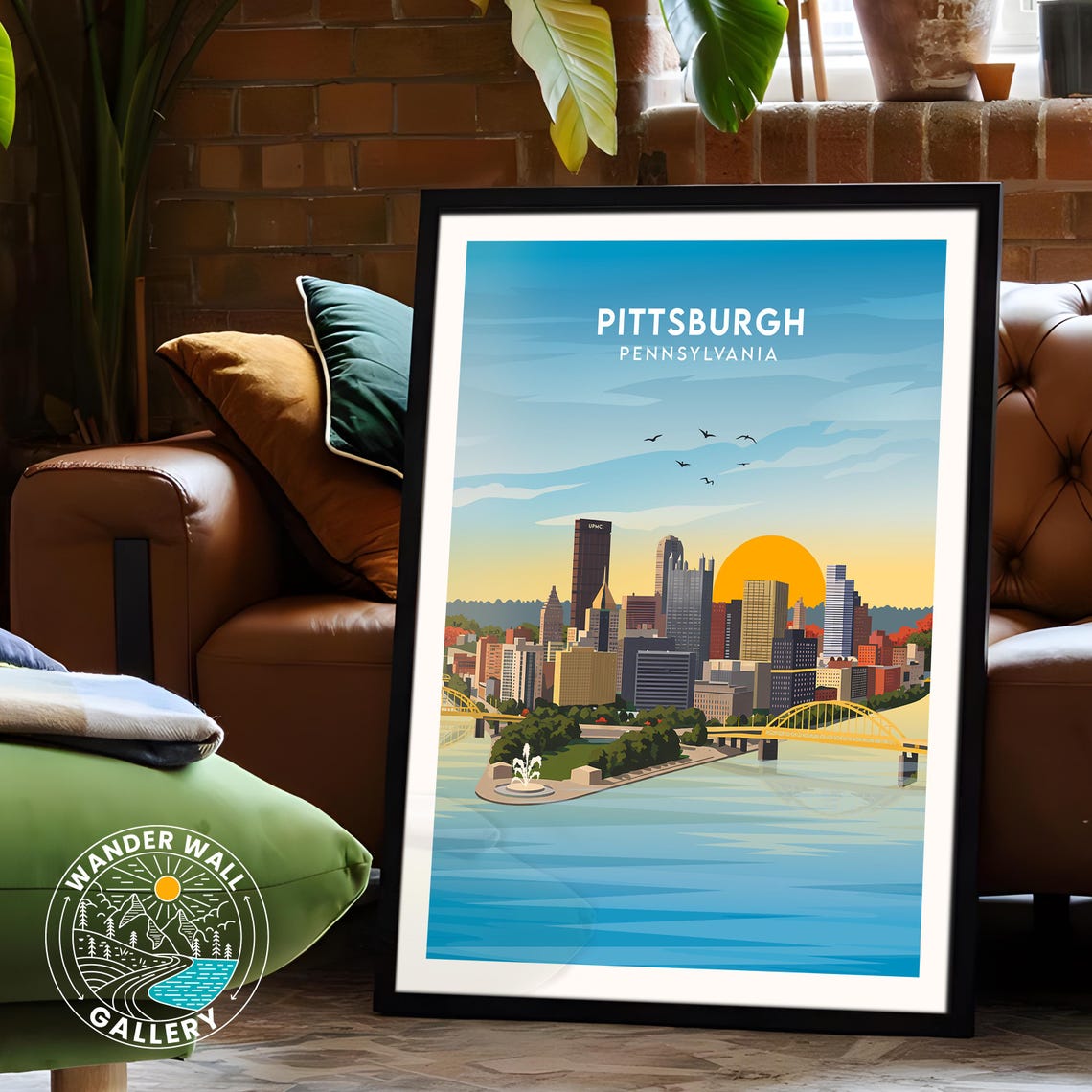 Pittsburgh Pennsylvania Skyline Bridge Golden Sunset River Poster - Image 6