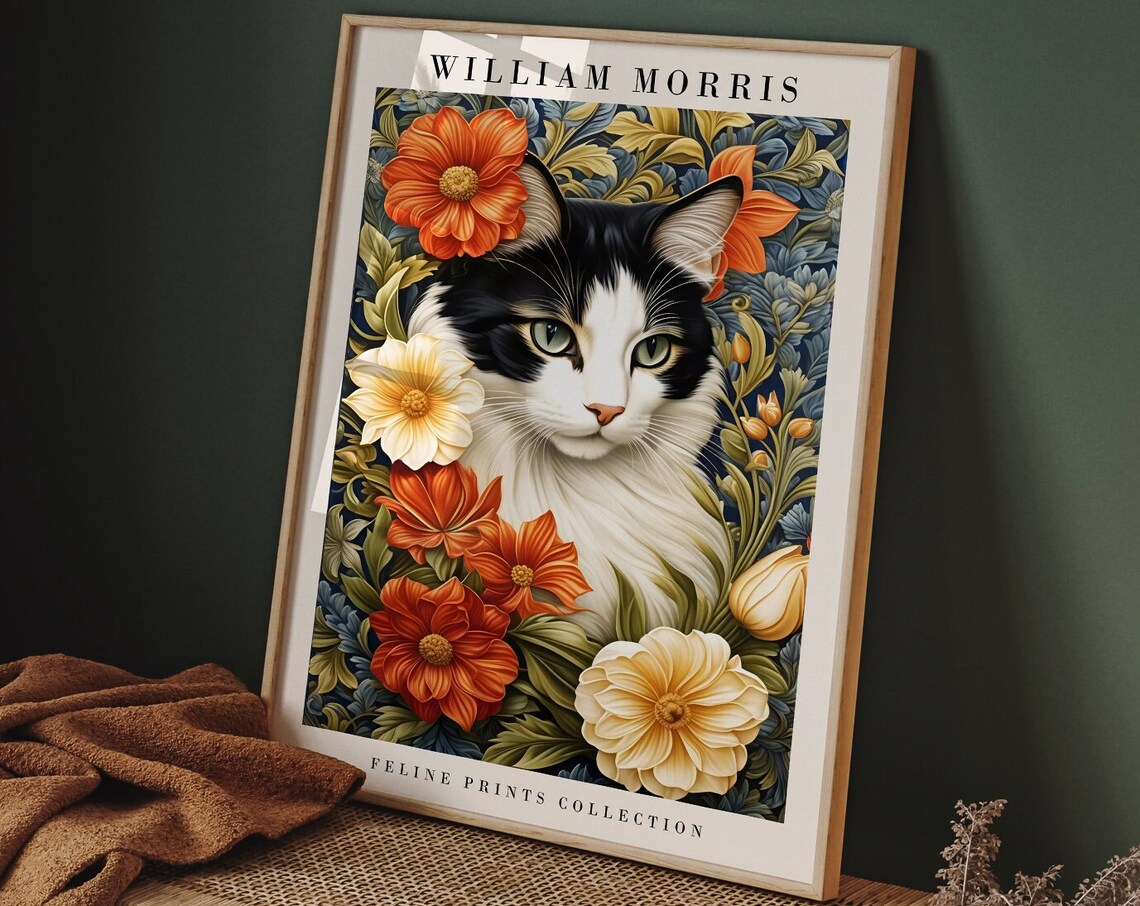 William Morris Feline Prints Collection Vintage Cat Floral Poster - Image 6