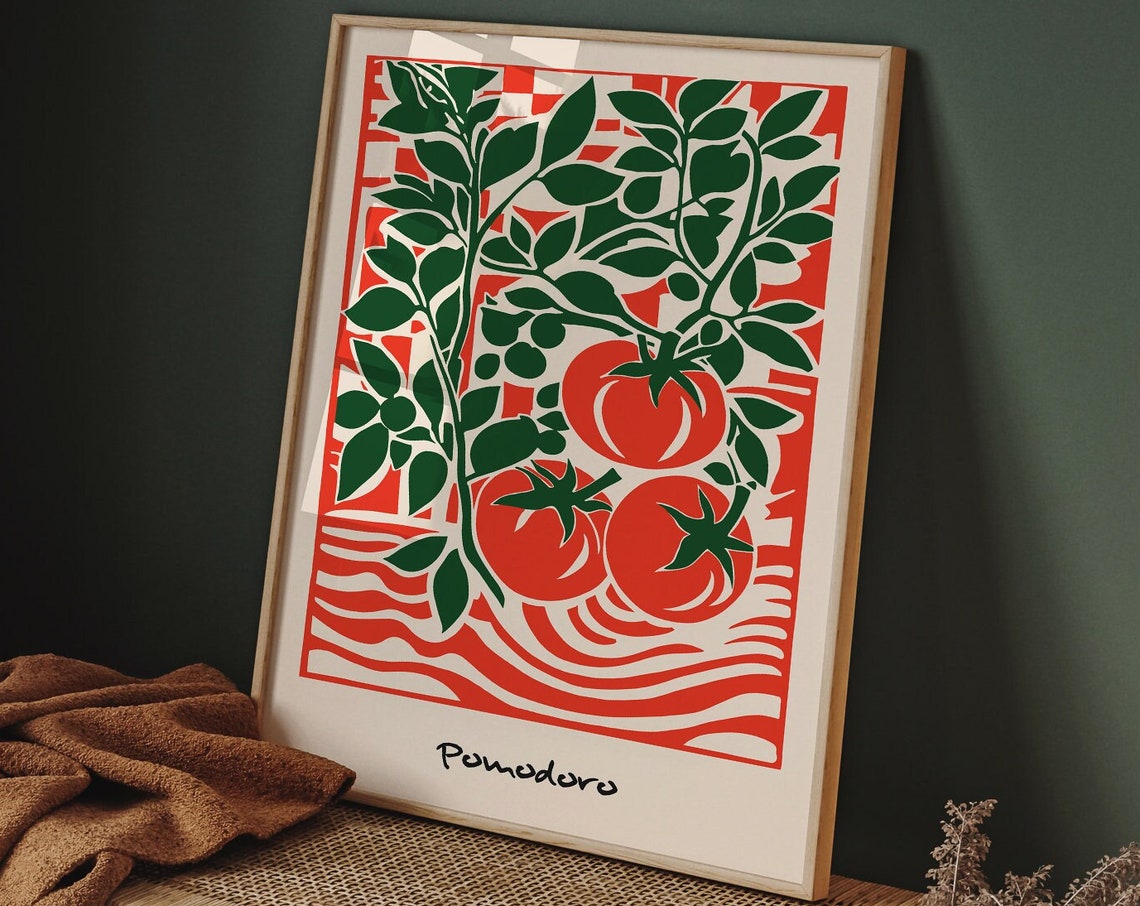 Pomodoro Italian Tomato Vine Red Green Retro Style Kitchen Poster