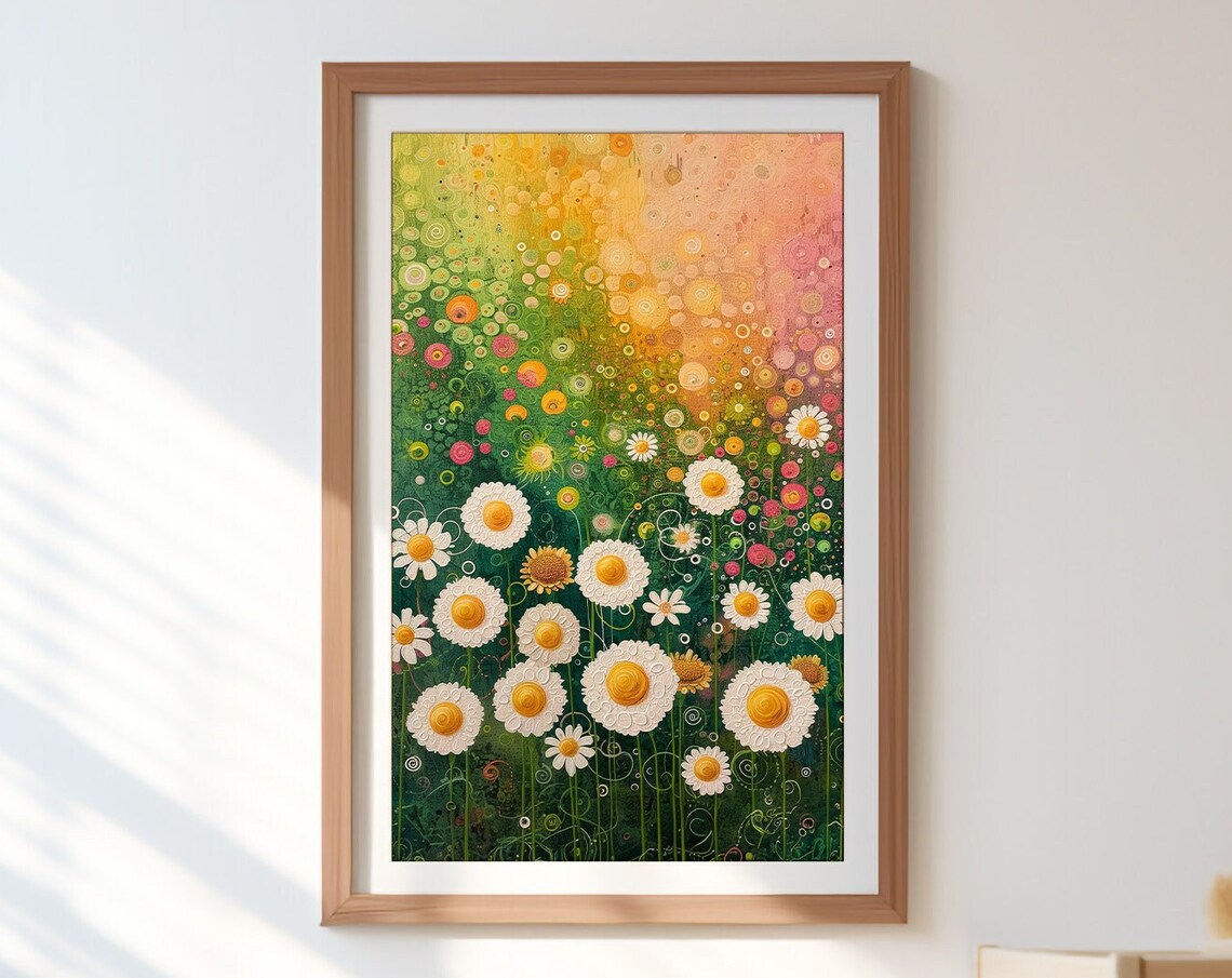 Pastel Daisy Field Art Print, Spring Floral Decor